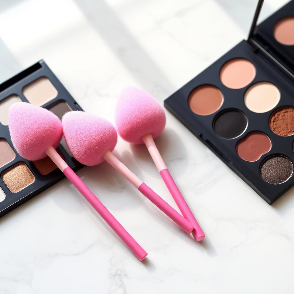 6Pcs Sponge Makeup Applicator with Handle, Sponge Eyeshadow Applicators Makeup, Eyeshadow Sponge Brush, Cotton Eye Makeup Eyeshadow Brushes for Women Girls (4.5 Inch Long) Washable