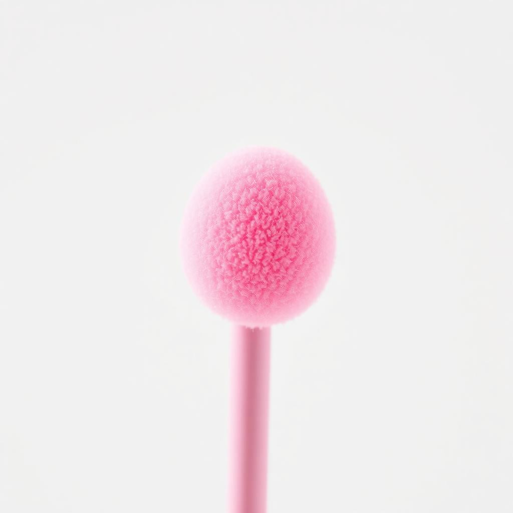 Close-up of pink mushroom head sponge applicator tip